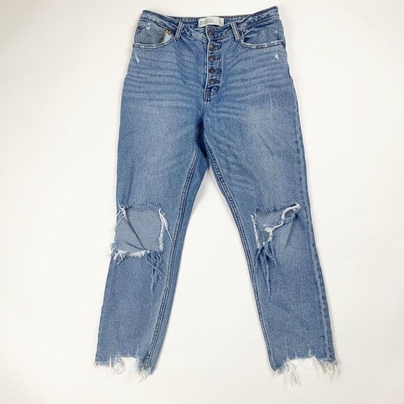 Abercrombie & Fitch Womens Mom Jeans Curve Love Size 27 Blue Destroyed - Picture 1 of 8